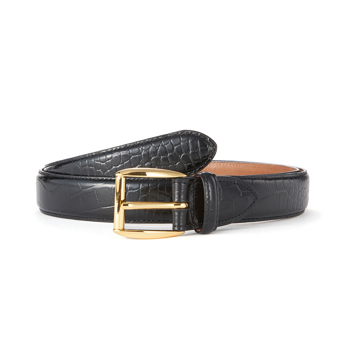 Black Croc Leather Belt (Gold Buckle)