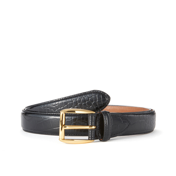 Black Croc Leather Belt (Gold Buckle)